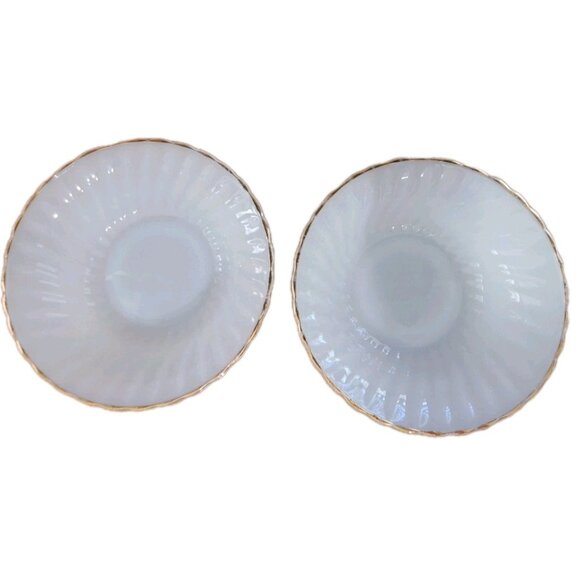 Anchor Hocking Fire King 2 White Shelll Swirl Gold Trim Bowls Vintage MCM - Picture 1 of 9